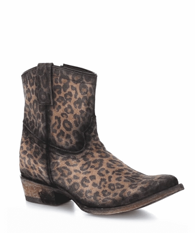Corral Womens Suede Leopard Print Ankle Boots Style C3627 Modern Padded Footbed
