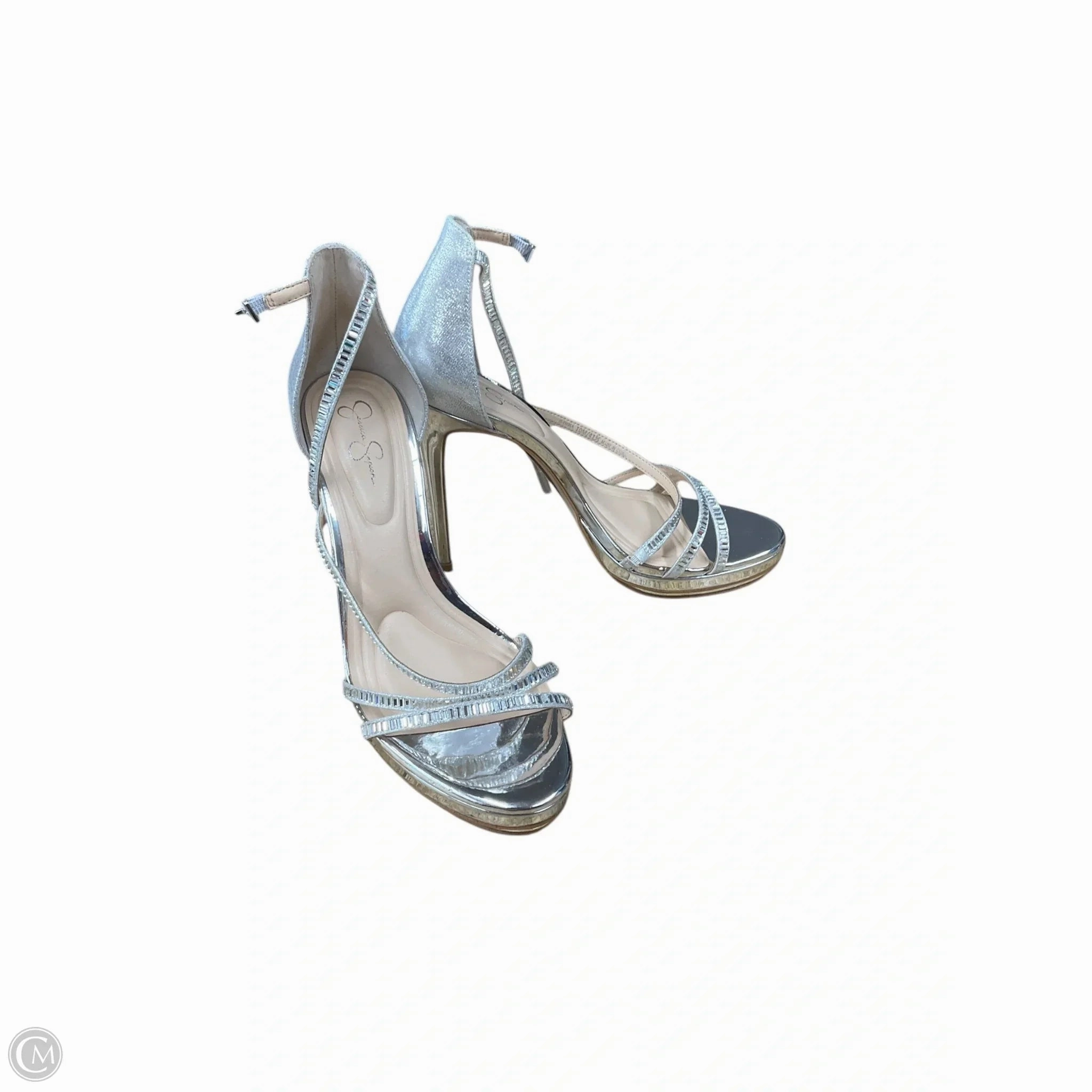 Shoes Heels Stiletto By Jessica Simpson In Silver, Size: 10 Strappy Sandals