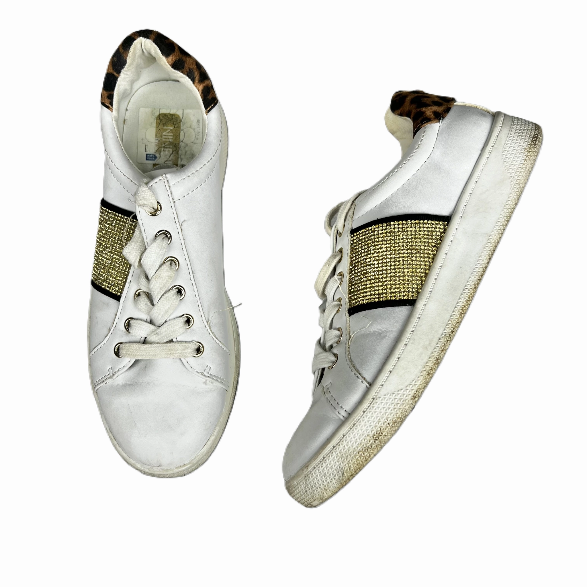 Padded cushioning Gold & White Shoes Sneakers By Nine West, Size: 7