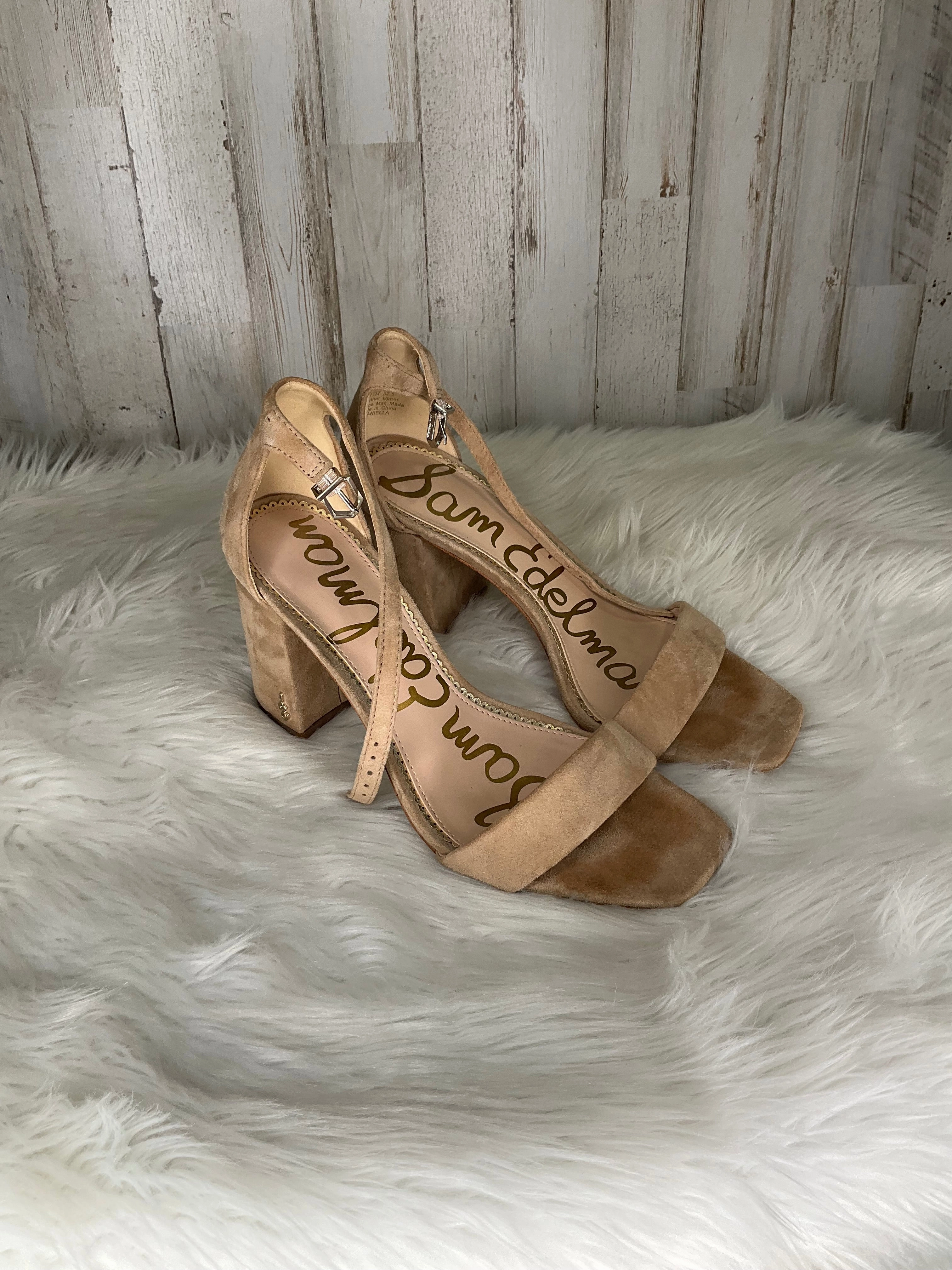 Open Back Heels Chic Boots Tan Shoes Heels Block Sam Edelman, Size 7.5