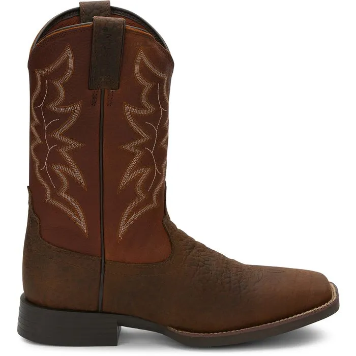 Grippy Outsole Weather Resistant User Robust Build Justin Mens Stampede Square Toe Western Boots Style 7222