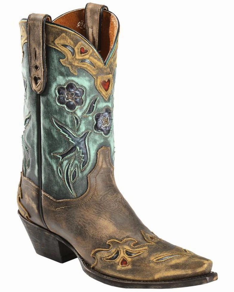 Dan Post Ladies Vintage Blue Bird Snip Toe Western Boots Style DP3544 Eco Material Trail Runner