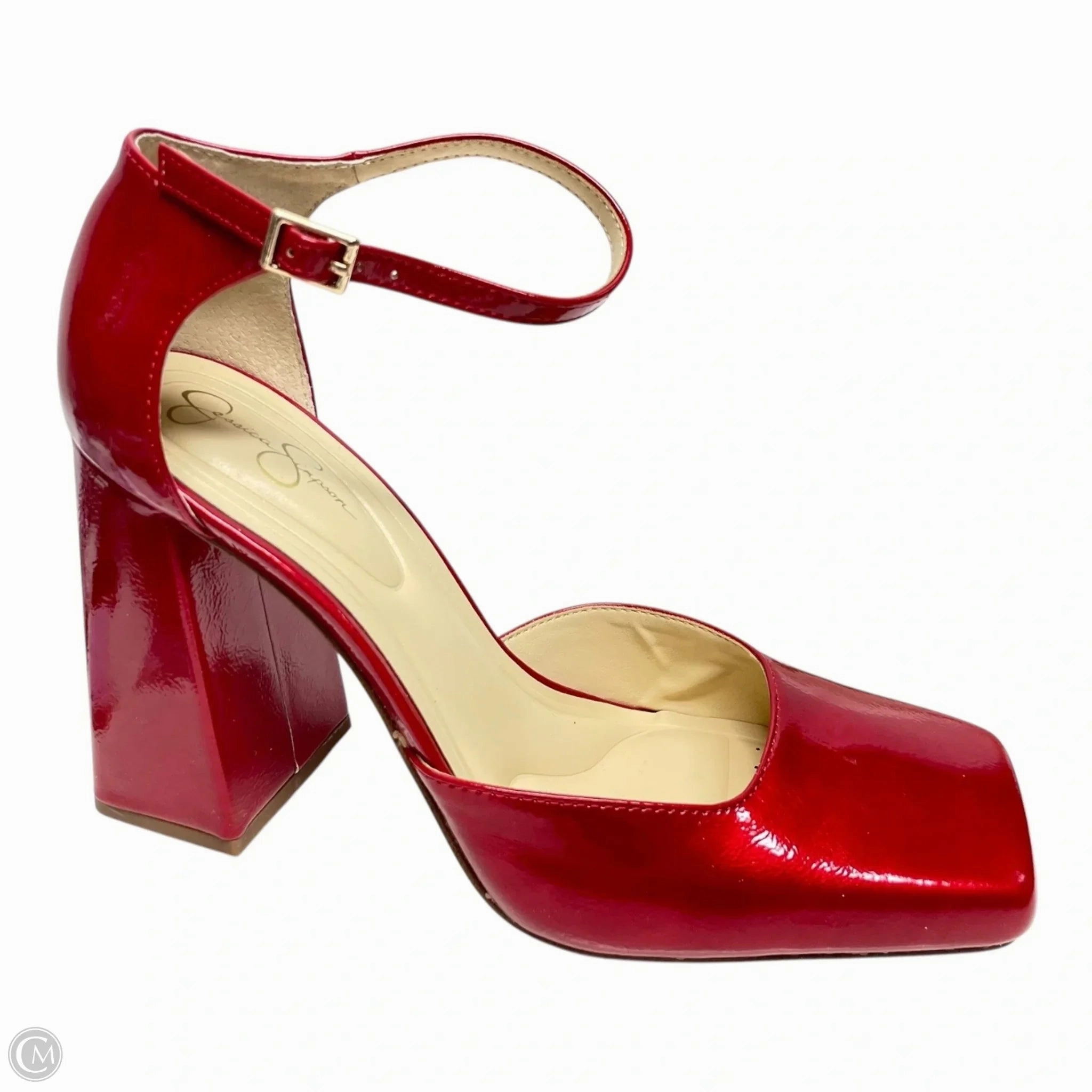 Shoes Heels Block By Jessica Simpson In Red & Tan, Size: 9.5 Plush Heels Gum outsole