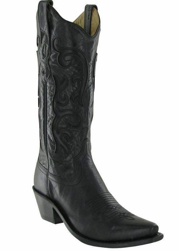 Jama Ladies Cowboy Boots Stitching Leather Insole Black Style LF1579 Oil-Resistant