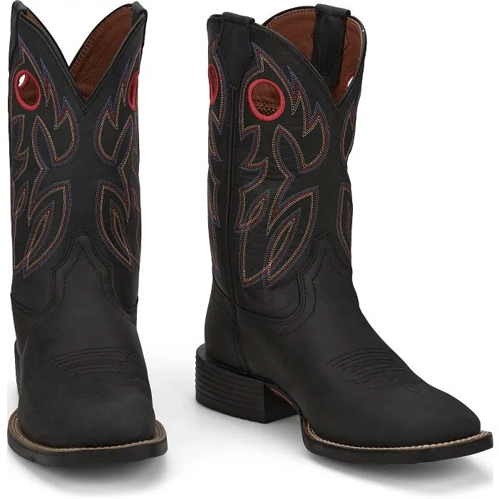 Dual Lined Stylish Footwear JUSTIN MENS BOWLINE BLACK SQUARE TOE WESTERN BOOTS STYLE SE7525