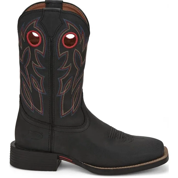 Hill Climb JUSTIN MENS BOWLINE BLACK SQUARE TOE WESTERN BOOTS STYLE SE7525