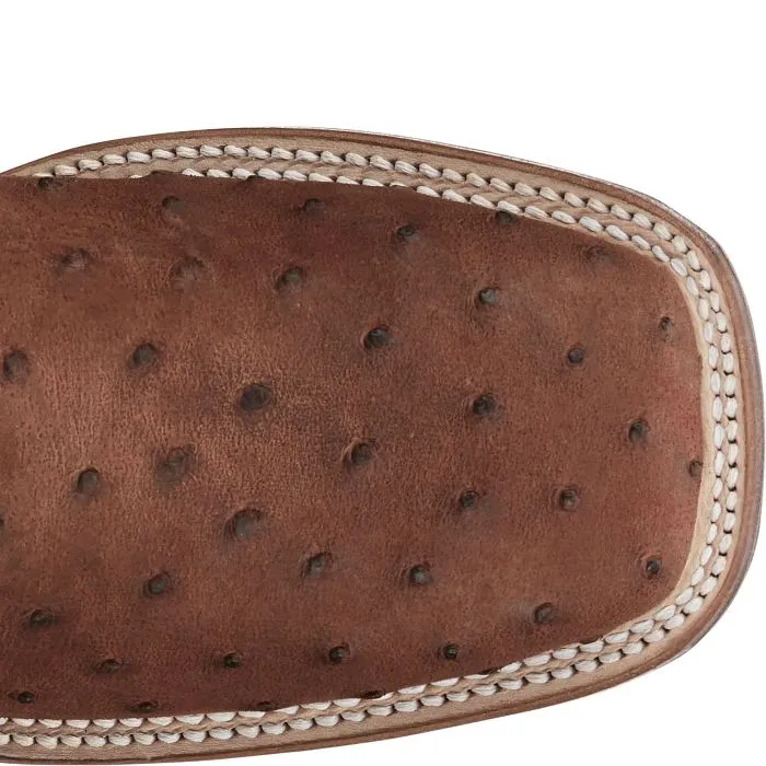 Justin Mens Ostrich Square Toe Western Boots Style AQ8531 Cushion Collar Heavy Duty