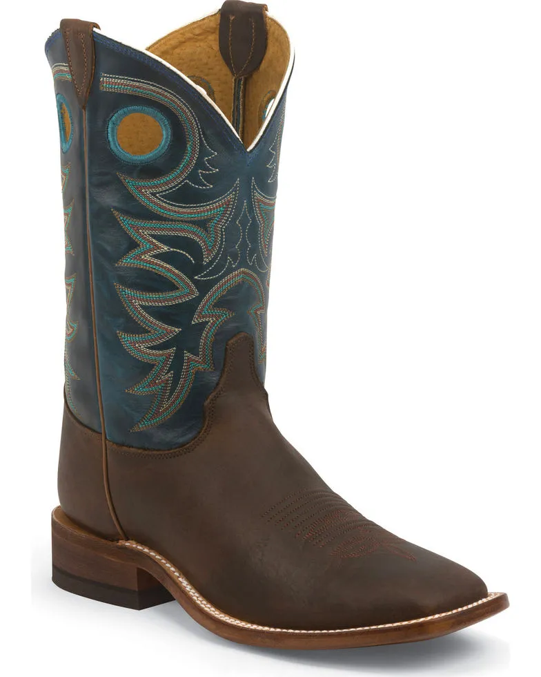 Justin Mens Square Toe Western Boots Style BR738 Feather Light Work Commute Quiet Sole