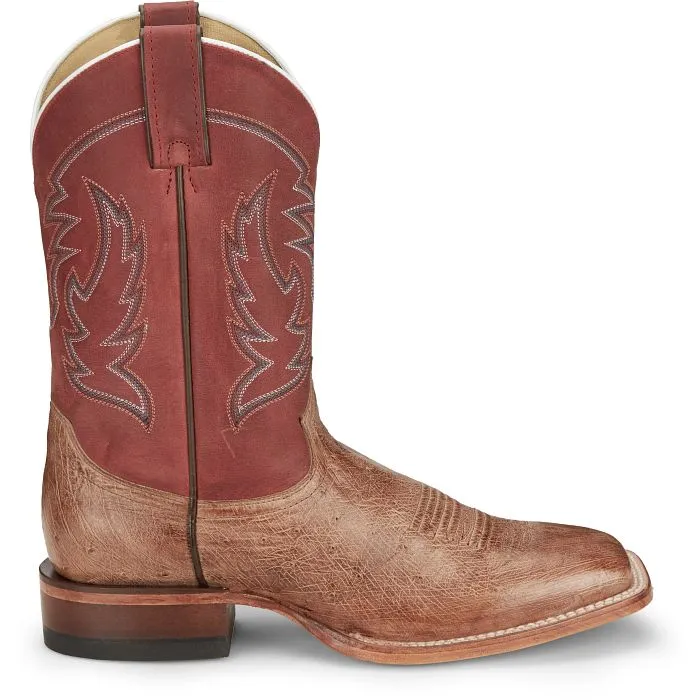 JUSTIN MENS SQUARE TOE WESTERN OSTRICH BOOTS STYLE JE811 Water Resistant Rugged Comfort Gear