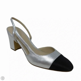 Laglie Slingback Heels By Marc Fisher In Black & Silver, Size: 9 Open Toe