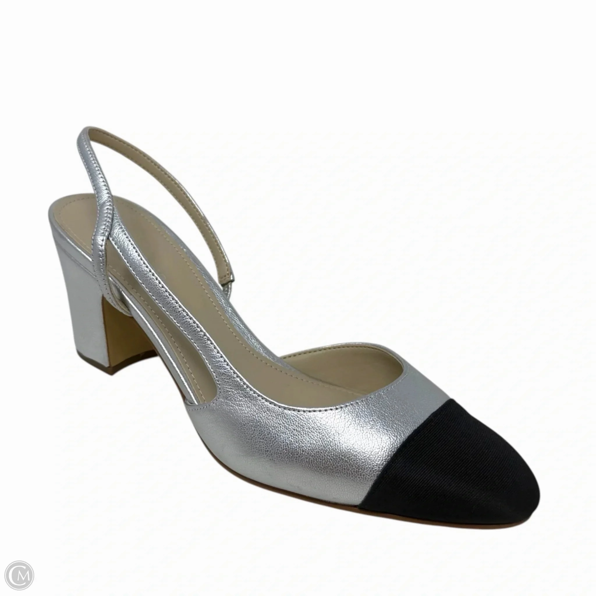 Laglie Slingback Heels By Marc Fisher In Black & Silver, Size: 9 Open Toe