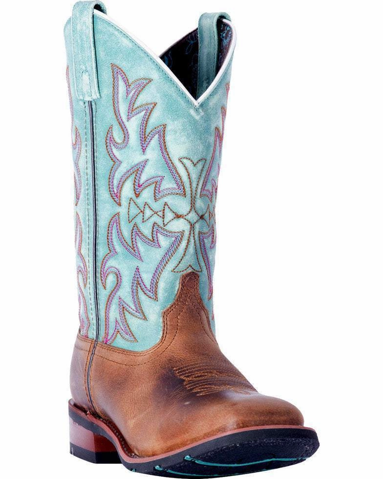 Eco Material Rough Terrain Desert Wear Laredo Womens Anita Brown/Blue Cowgirl Square Toe Boots 5607