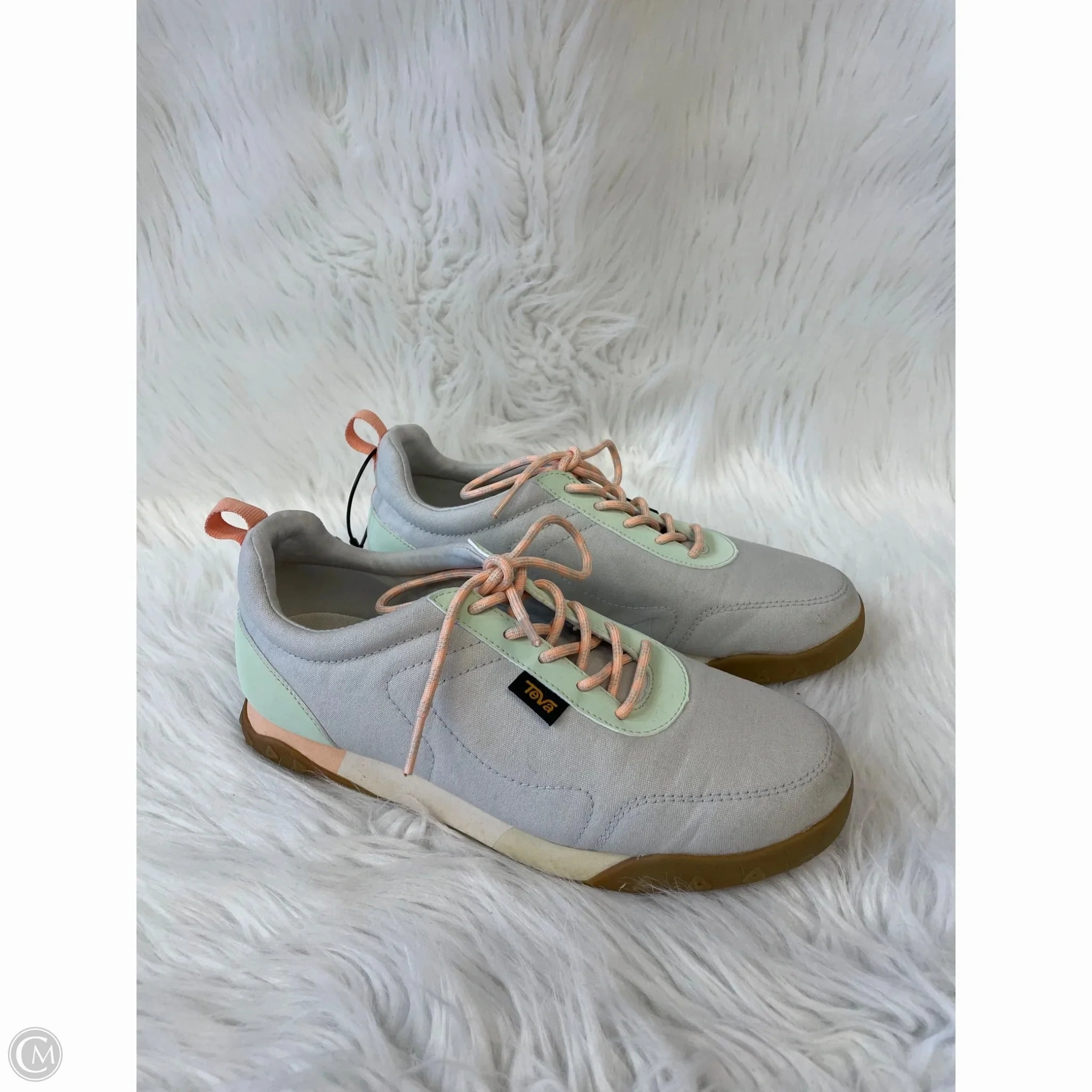 Stand Long Shoes Sneakers By Teva In Grey & Orange, Size: 7