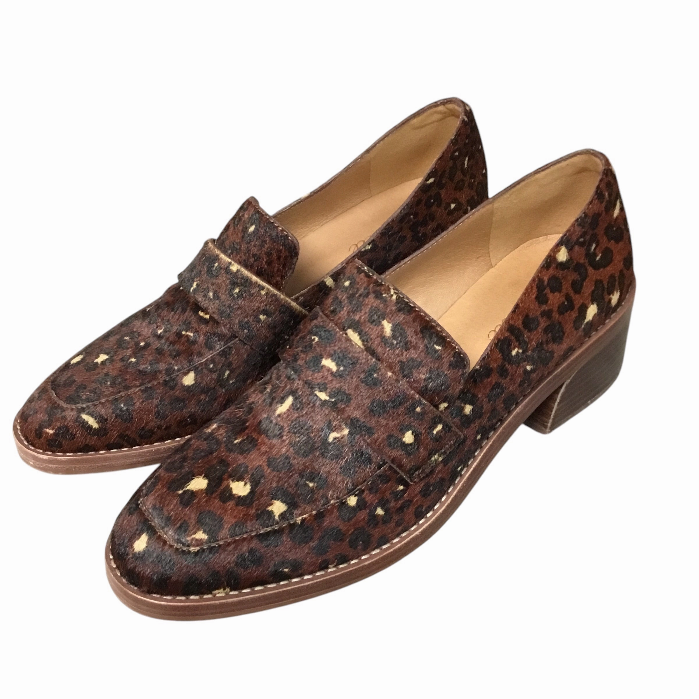 Satin Wedding Shoes Elastic Band Shoes Heels Block By Madewell In Animal Print, Size: 8