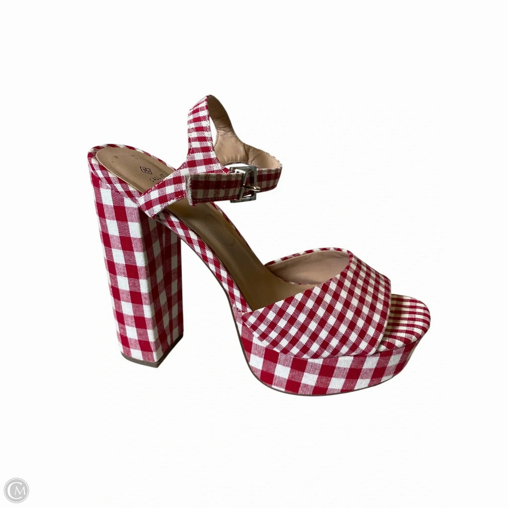 Cushioned Shoes Heels Block By Call It Spring In Plaid Pattern, Size: 9