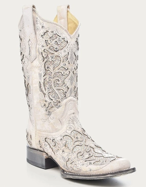 CORRAL LADIES GLITTER AND INLAY SQUARE TOE BOOTS STYLE A3397 Snow Grip Thermal Core All Day Wear