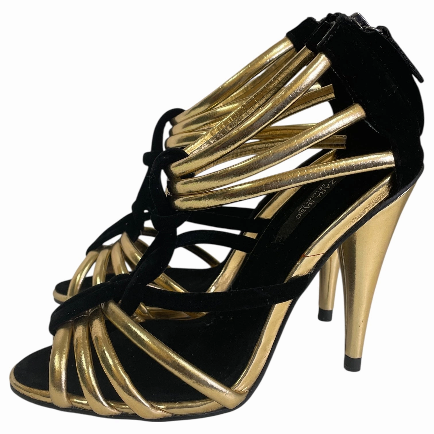 Wedge Wedding Shoes SHOES HEELS STILETTO by ZARA BASIC In BLACK & GOLD, Size: 6