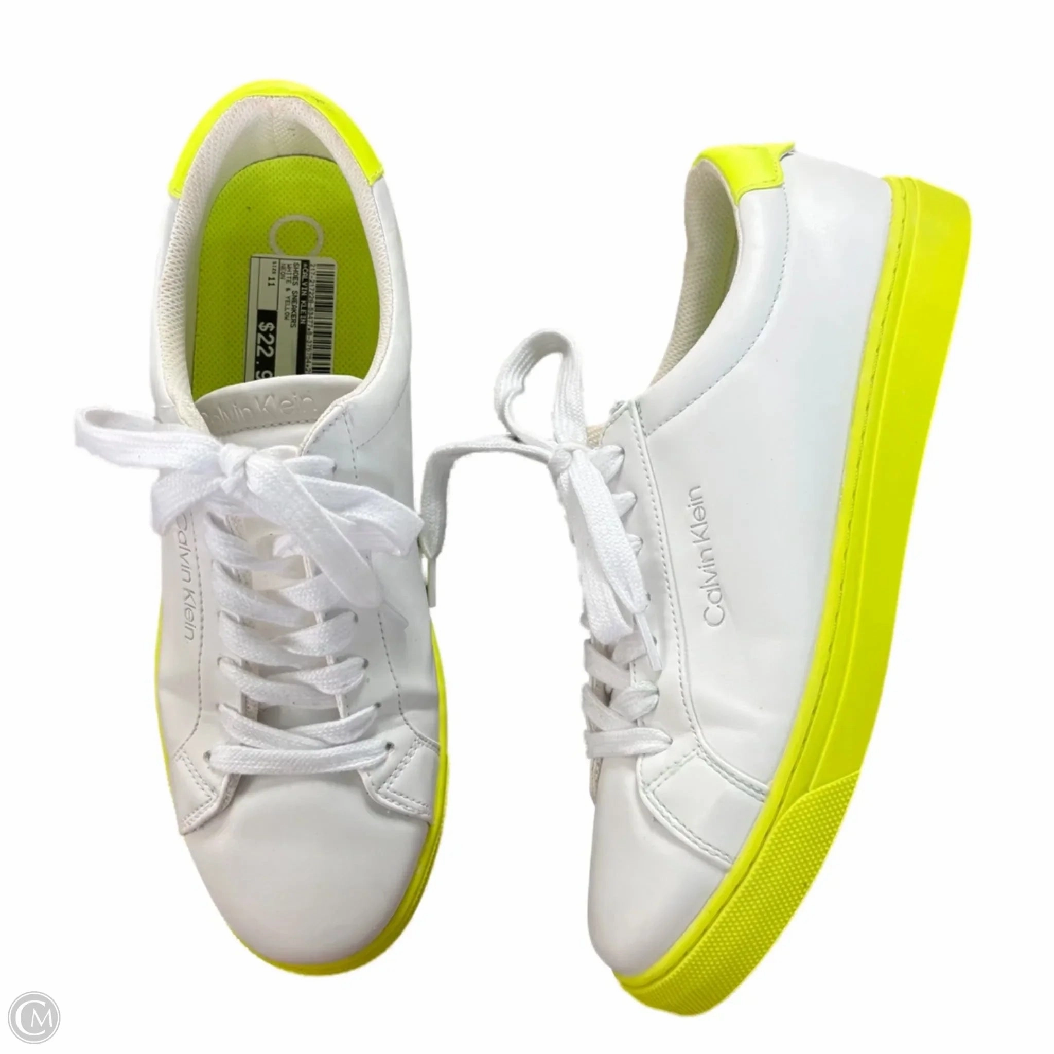 Supportive Gear Training Style Shoes Sneakers By Calvin Klein In White & Yellow, Size: 11
