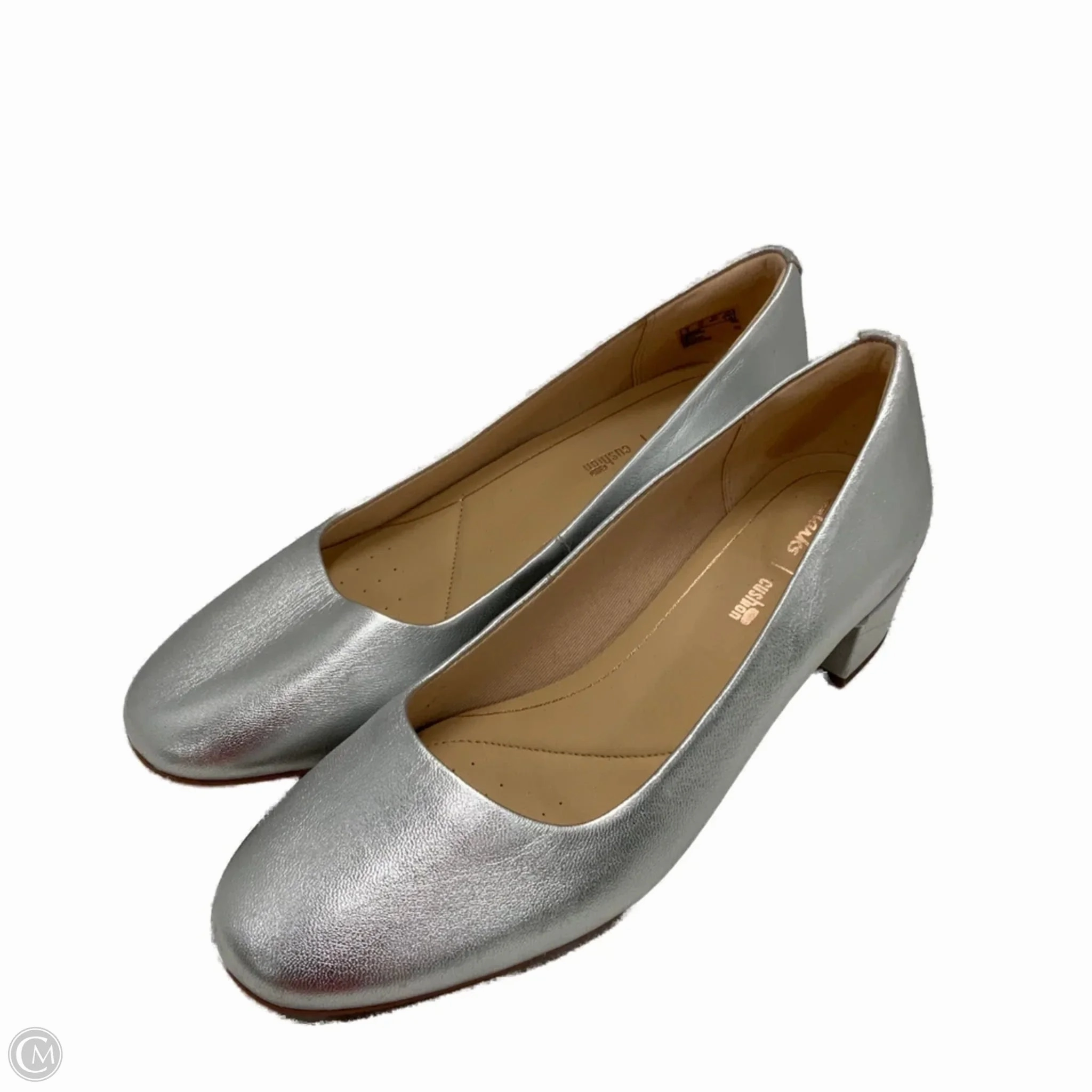 Glamorous Heels Shoes Heels Block By Clarks In Silver, Size: 8.5