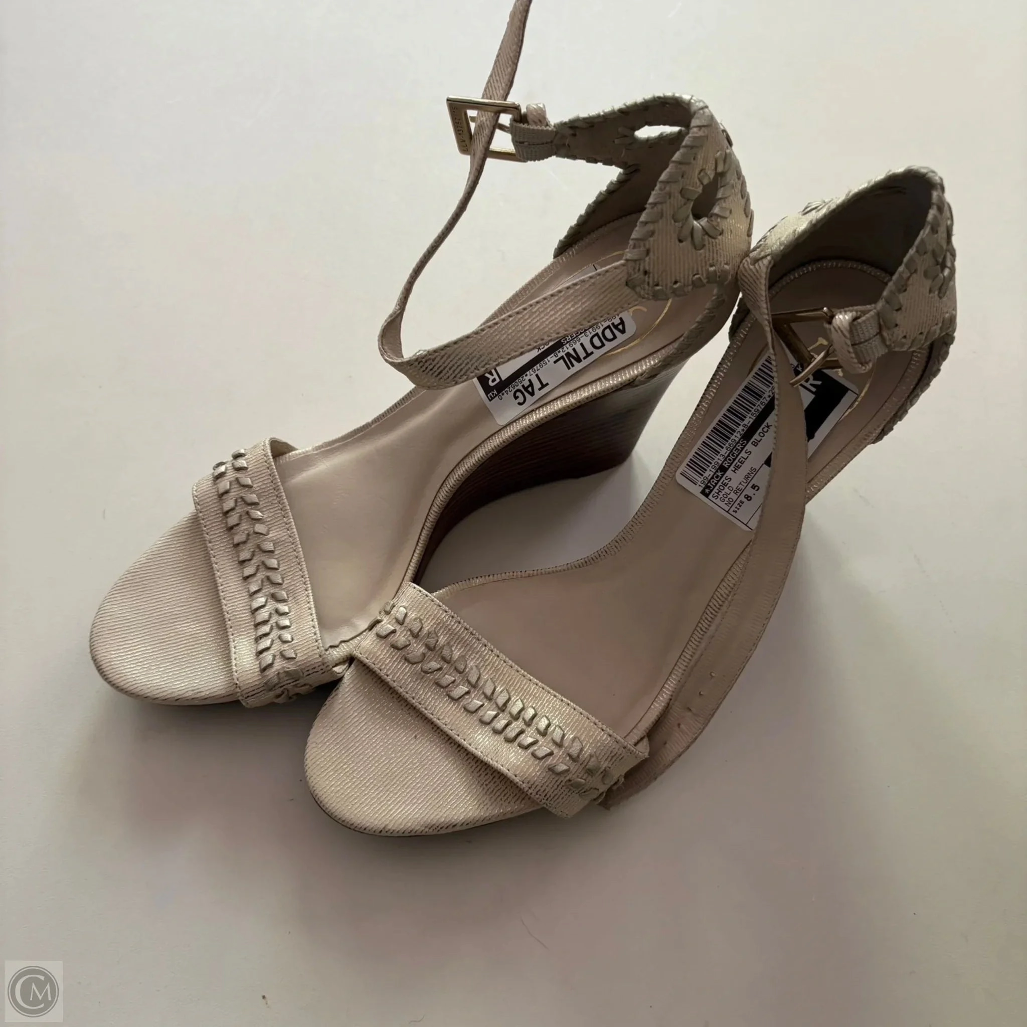 Open Toe Boots Shoes Heels Block By Jack Rogers In Gold, Size: 8.5