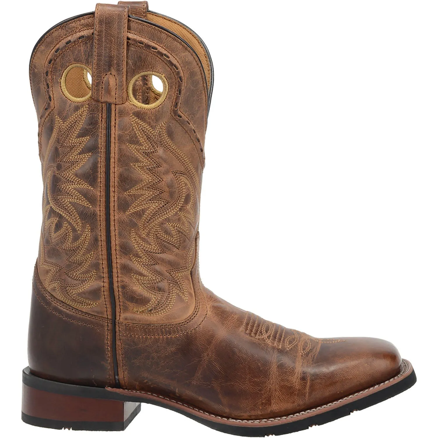 Laredo Mens Distressed Tan Kane Square Toe Western Boots Style 7812 Velcro Closure Country Soul