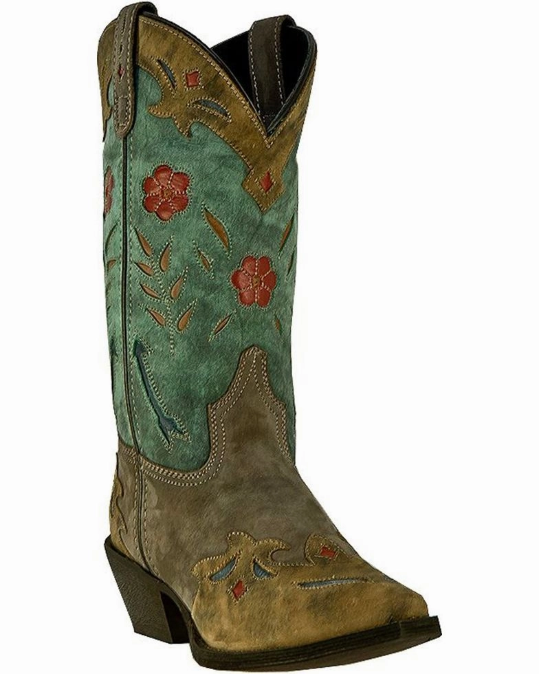Laredo Womens Floral Western Boots Style 52138 Mud Resistant Work Commute