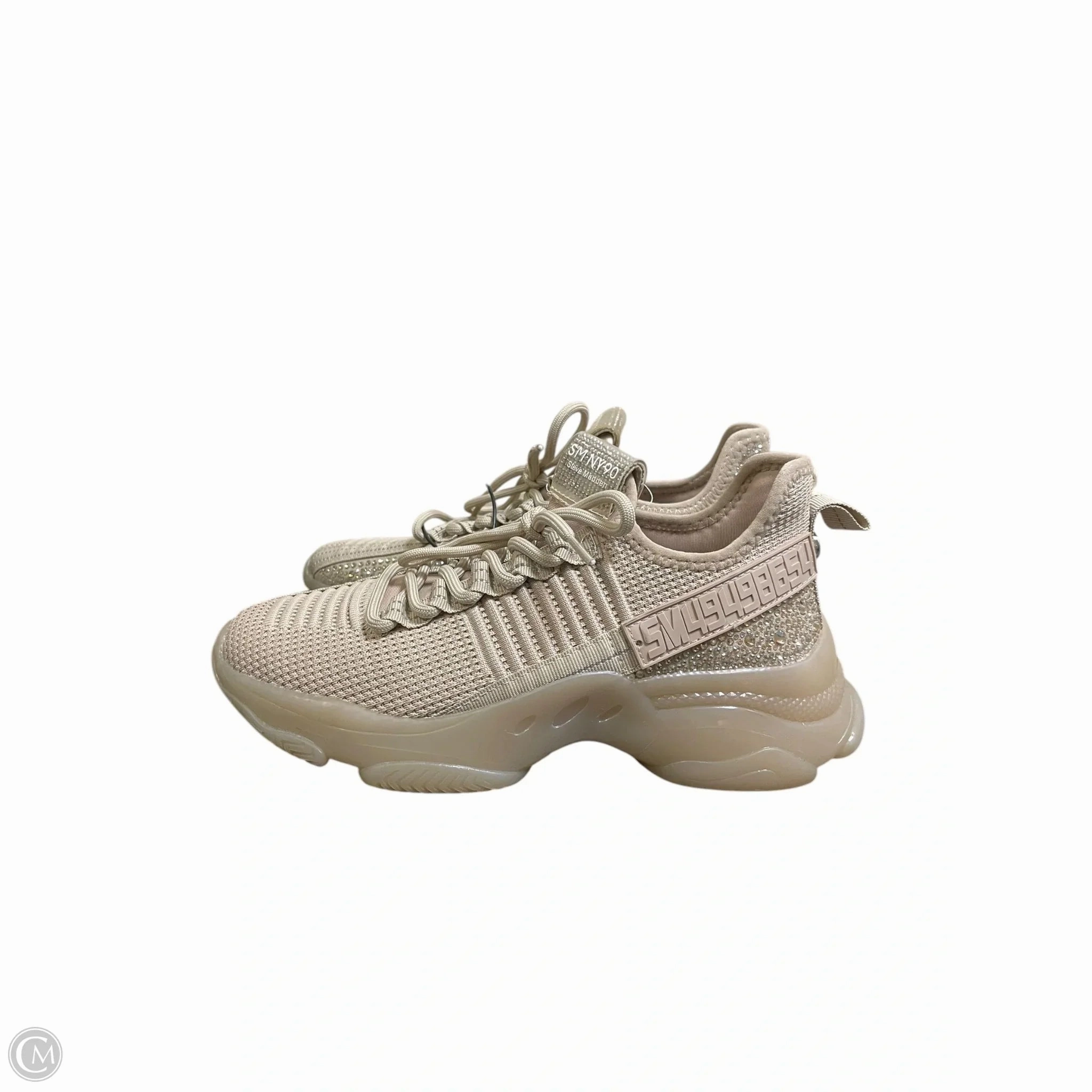 Shoes Sneakers By Steve Madden In Tan, Size: 8.5 Elastic Strap Rubberized Edges