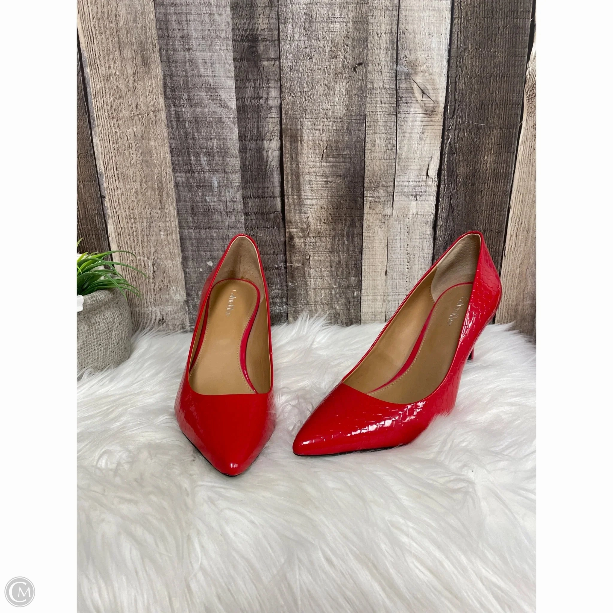 Smart Pumps Soft Leather Shoes Heels Stiletto By Calvin Klein In Red, Size: 7