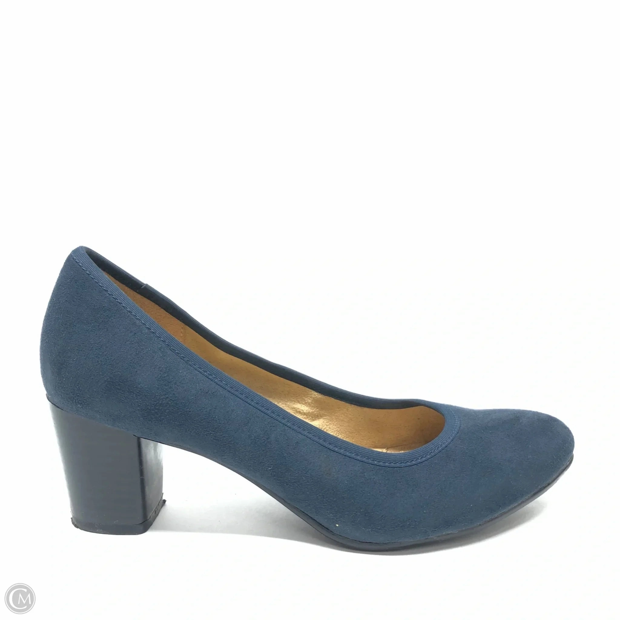 Black Leather Stilettos Minimalist Shoes Heels Block By Naturalizer In Navy, Size: 6