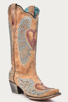 Minimal Design Corral Ladies Heart and Wings Overlay Boots Style A4235
