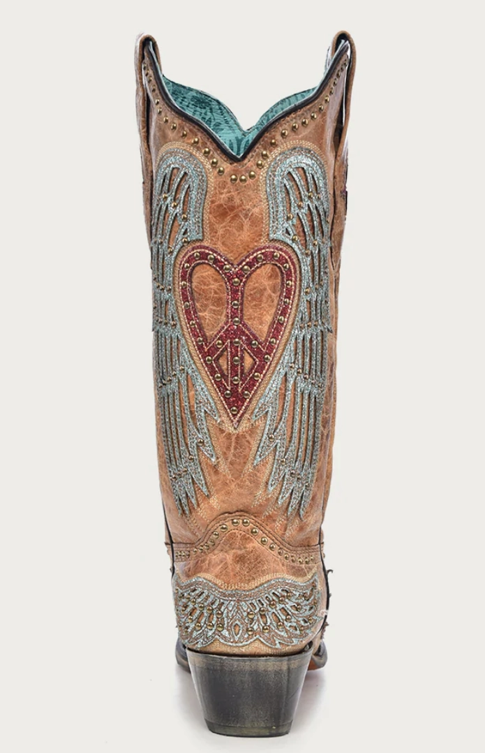 Feather Light Night Travel Zipper Closure Corral Ladies Heart and Wings Overlay Boots Style A4235