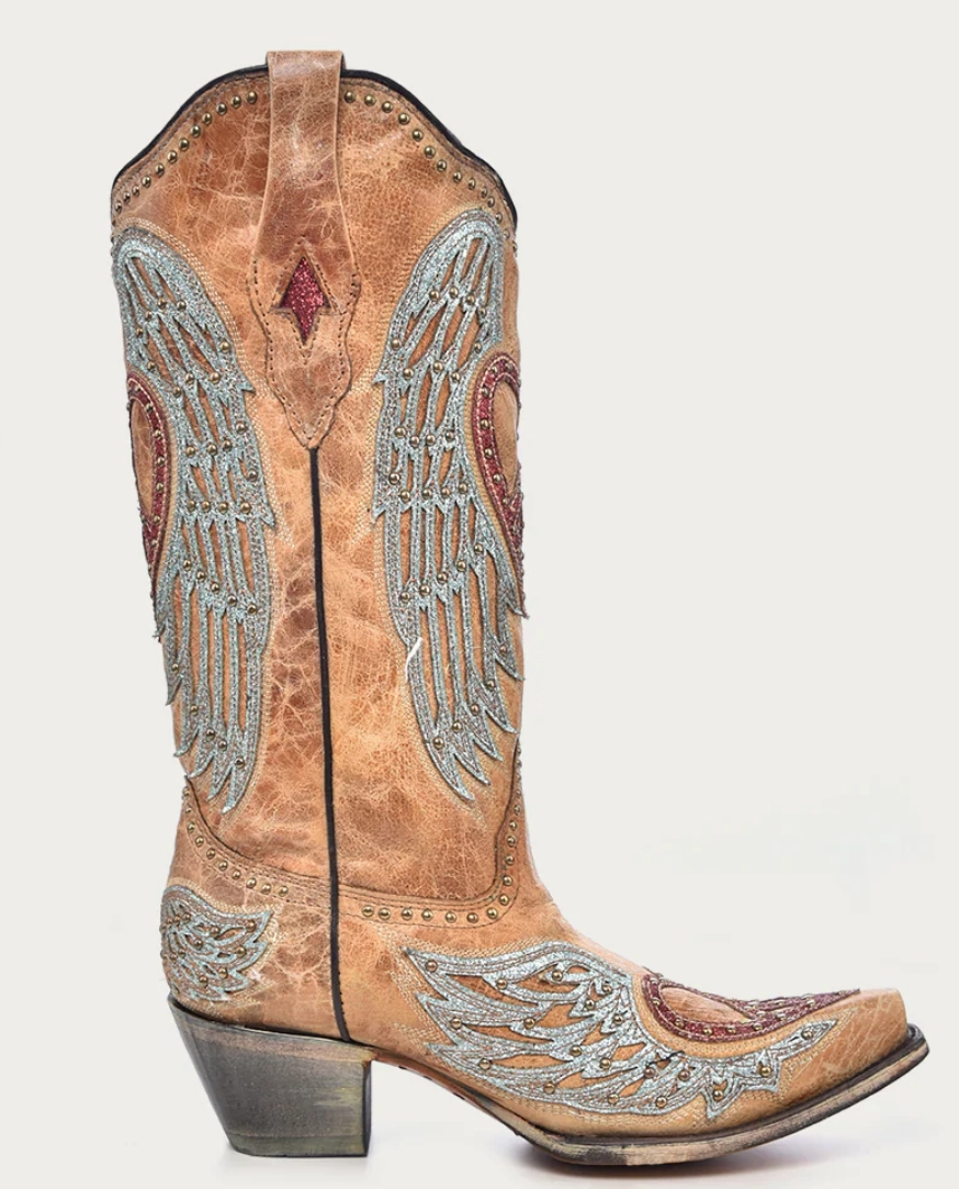 Corral Ladies Heart and Wings Overlay Boots Style A4235 Seamless Comfort Trail Runner Insulated Mountain Climber