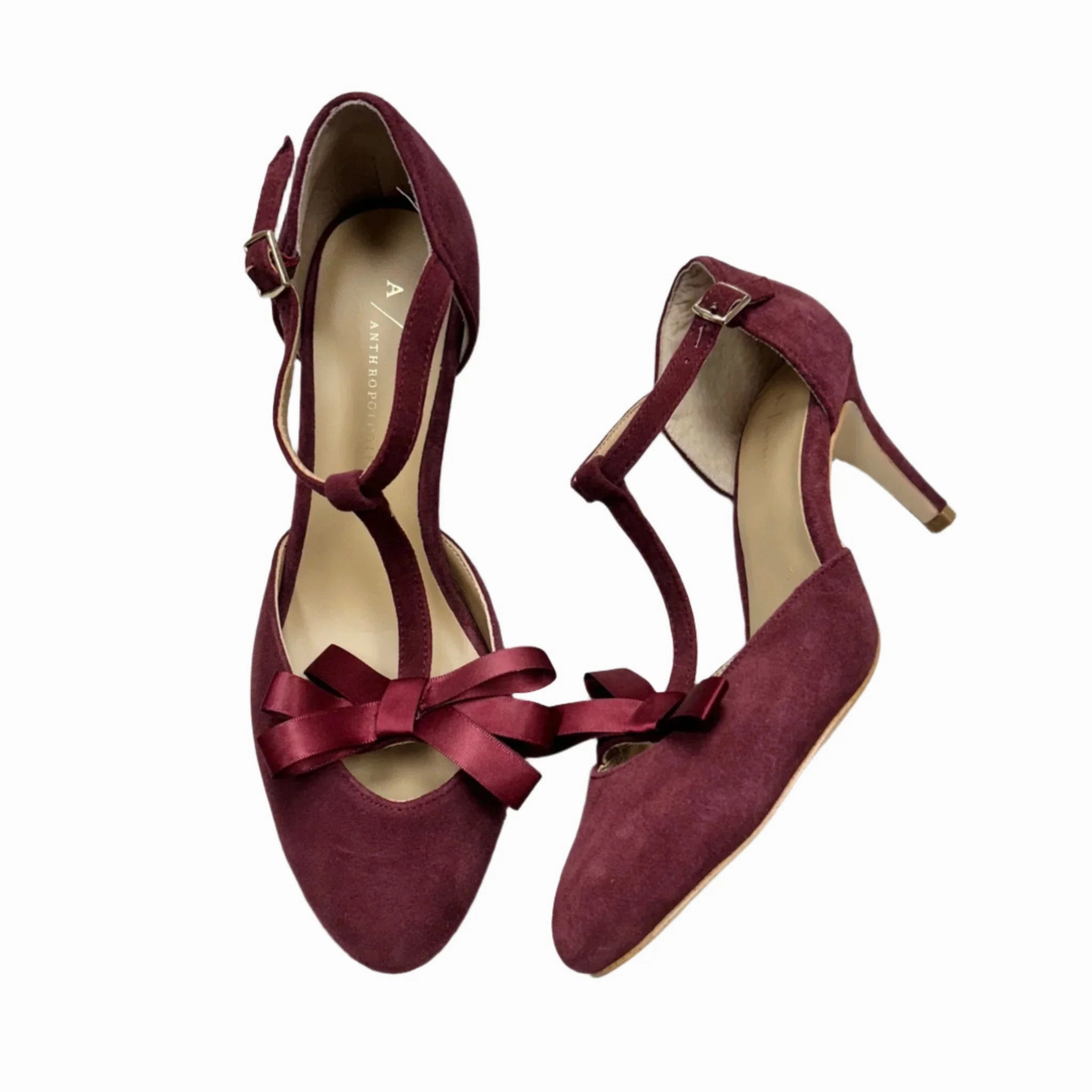 Shoes Heels Stiletto By Anthropologie In Maroon, Size: 8 Ankle Strap Shoes