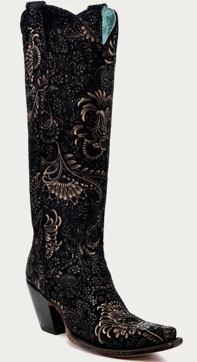 CORRAL LADIES BLACK SUEDE SNIP TOE BOOTS STYLE A4481 Boho Mood