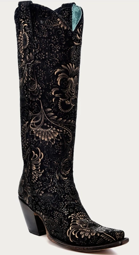 CORRAL LADIES BLACK SUEDE SNIP TOE BOOTS STYLE A4481 Boho Mood