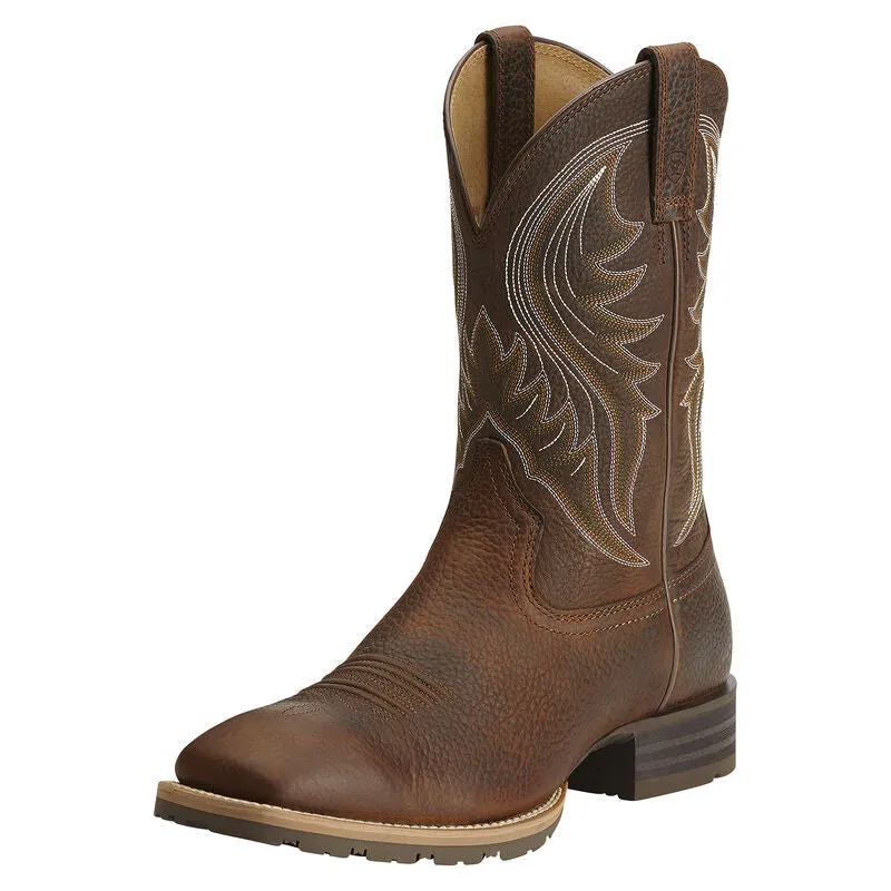 Ariat Men's Distressed Brown Hybrid Rancher Square Toe Cowboy Boots Style 10023175 Warm Interior Shock Absorber