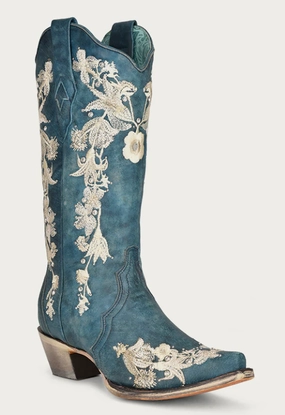 Soft Insole Durable Stitching CORRAL LADIES BLUE STUD AND EMBROIDERY BOOTS STYLE A4361