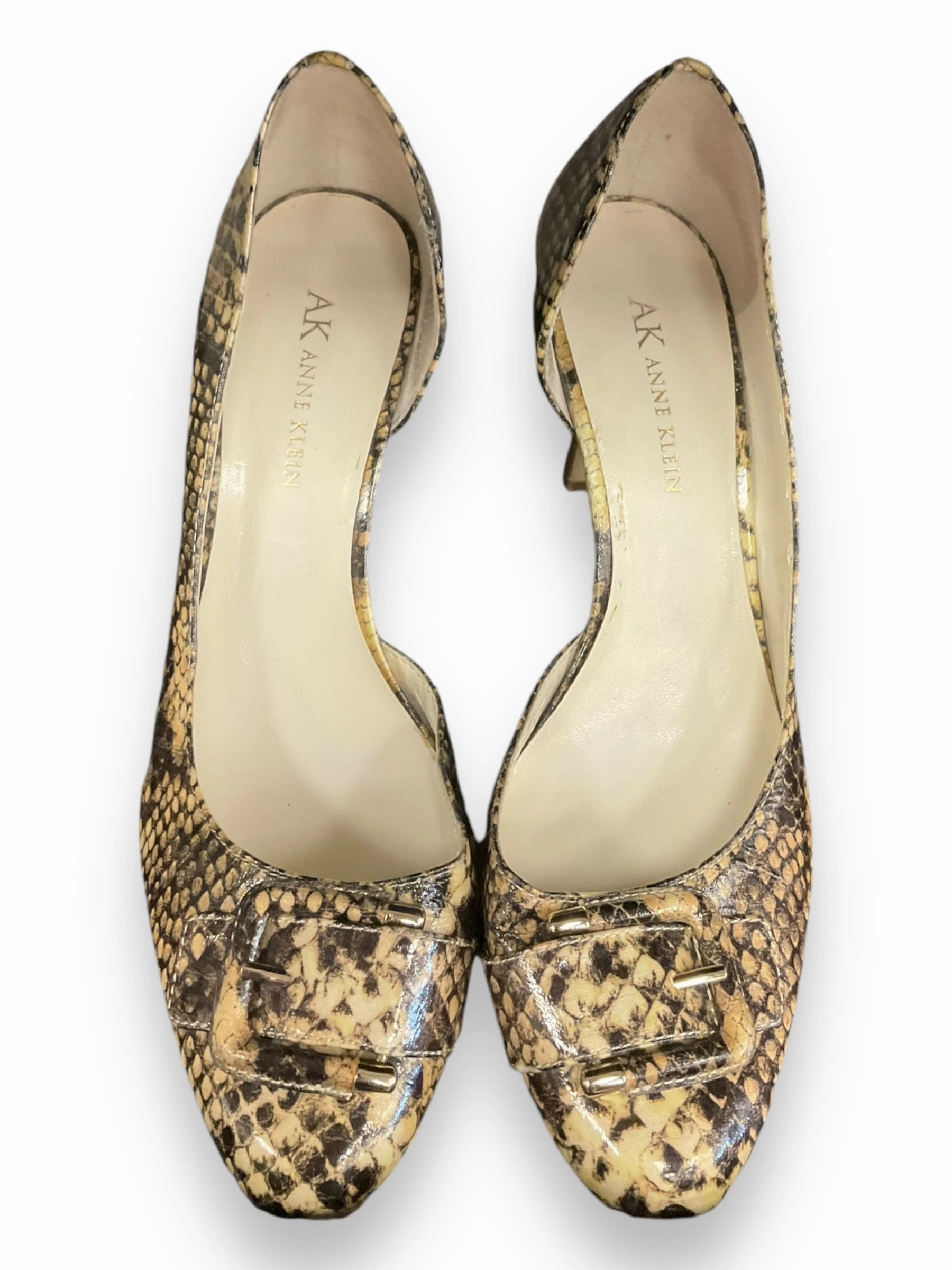 mesh construction Comfortable Footbed Shoes Heels Stiletto By Anne Klein In Snakeskin Print, Size: 7.5
