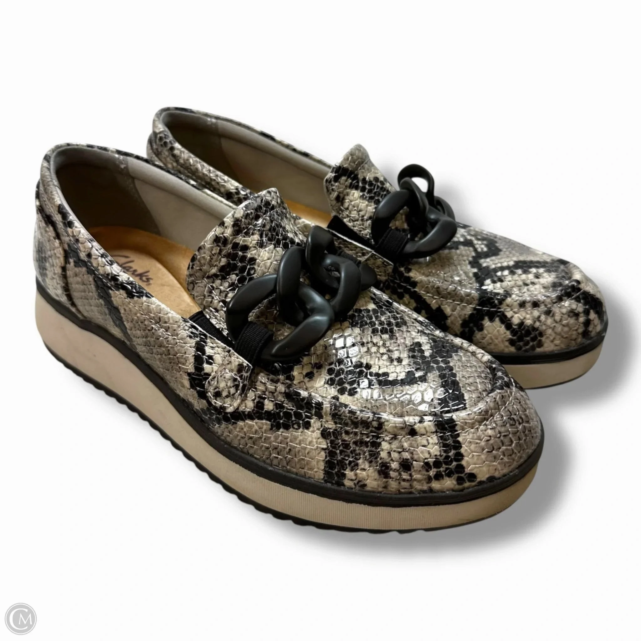 Soft Sole High Heels Sleek Shoes Shoes Heels Block By Clarks In Snakeskin Print, Size: 7