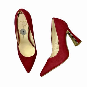 Red Shoes Heels Block By Jessica Simpson, Size: 7 Comfortable Heeled Sandals Chunky Wedge Heels