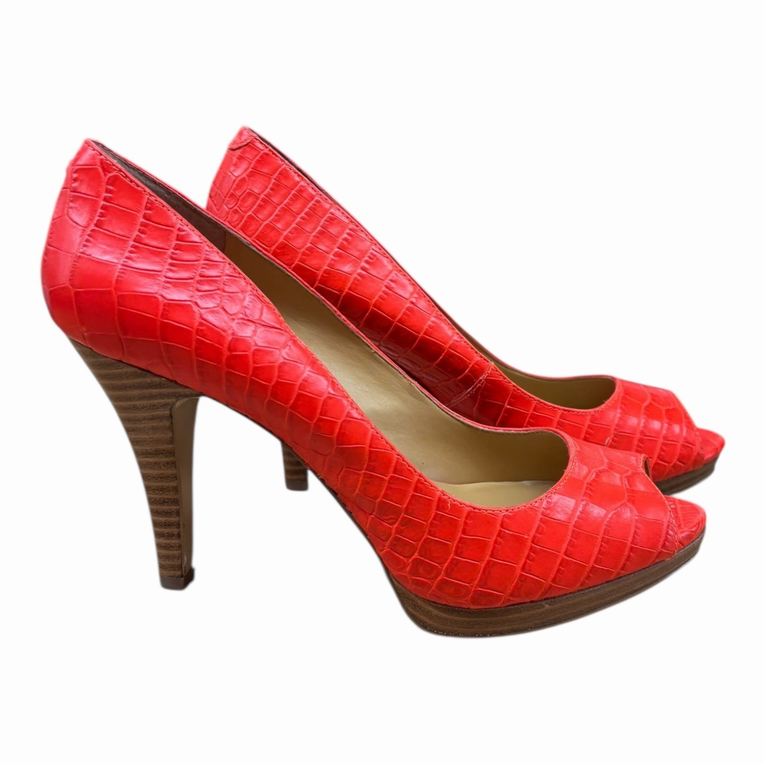 Laced Footwear Style Shoes Heels Stiletto By Nine West In Orange, Size:8