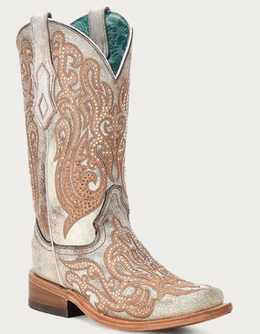CORRAL LADIES WHITE SQUARE BOOTS STYLE C4094 Desert Wear reinforced sole