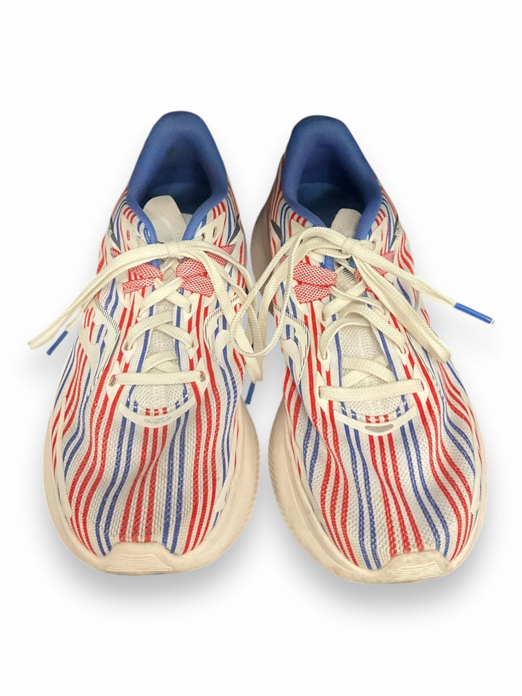 Stretch Gusset Reinforced Heel Guard Shoes Sneakers By Clothes Mentor In Blue & Red & White, Size: 7.5