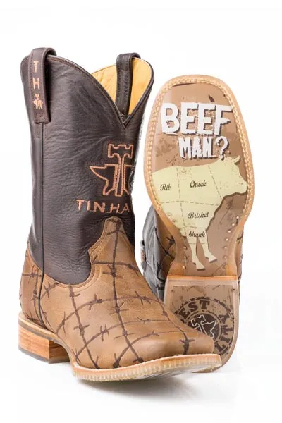 Tin Haul Don't Fence Me In Cowboy Boots Style 14-020-0007-0081 Protective Finish Rough Trail Hiker Memory Foam