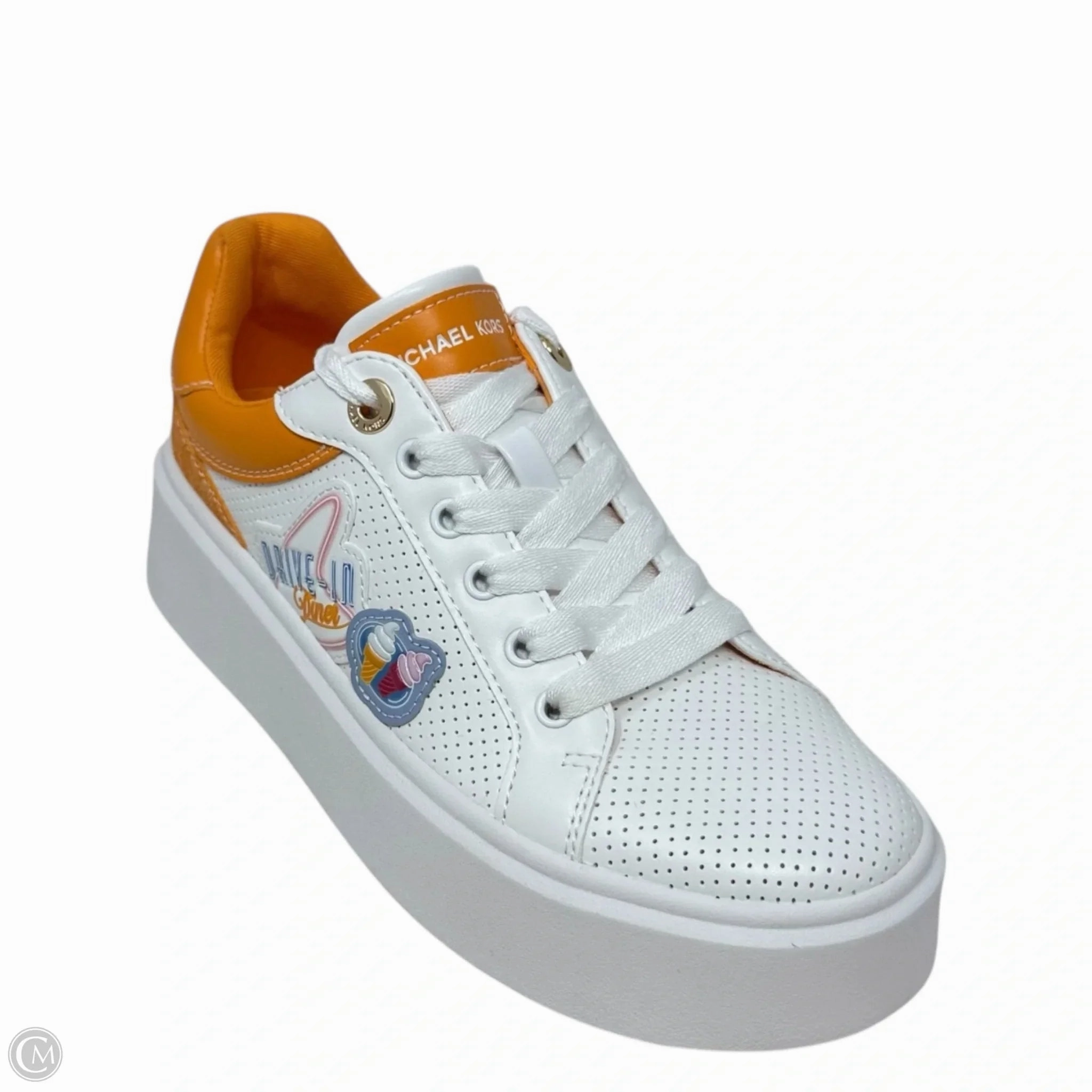 Soft Form Romey Embellished Mixed-Media Sneakers By Michael By Michael Kors In Orange & White, Size: 6.5