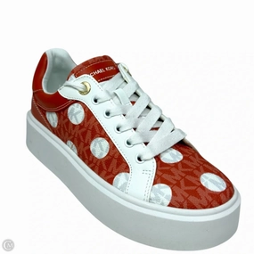 smooth zipper Plush Cushion Romey Polka Dot Platform Sneakers By Michael By Michael Kors In Orange & White, Size: 6.5