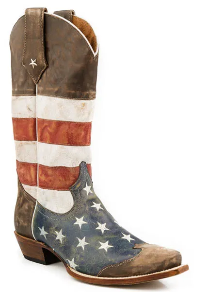 Roper Mens Distressed American Flag Snip Toe Boots Style 09-020-7001-0101-BR mom style
