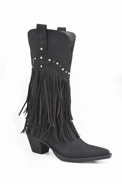 Street Fashion Roper Brown Ladies Black Fringe Boots Style 09-021-1556-0684
