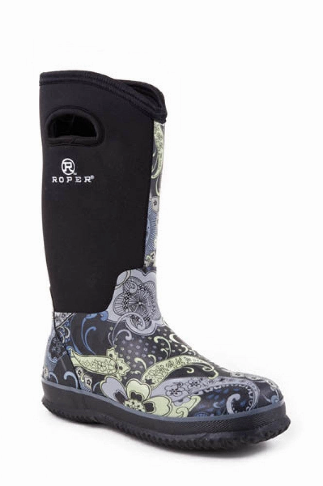 Roper LADIES FOOTWEAR RUGGED NEOPRENE TALL BARNYARD BOOT Style 09-021-1136-0043 BL Versatile Performance Anti-bacterial