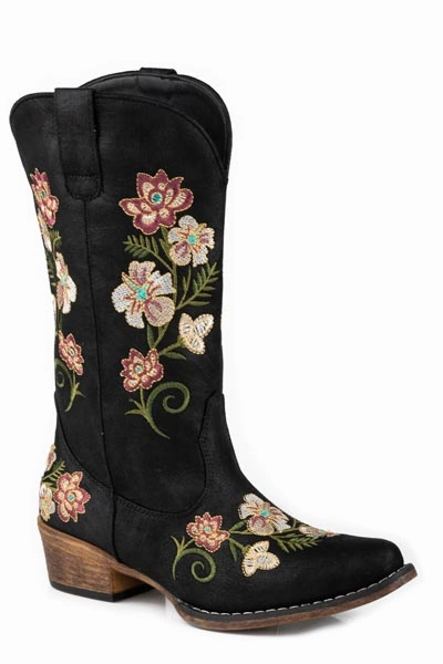 Roper Ladies Riley Floral Snip Toe Boots Style 09-021-1566-3253 Feather Light Morning Walk High Shaft